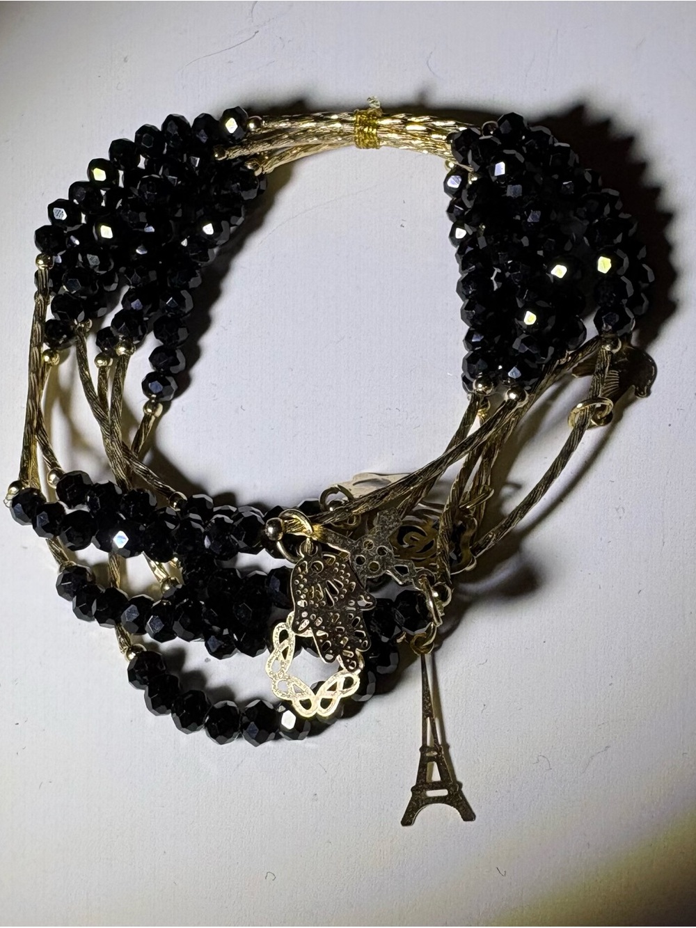 Black Beaded Multi-Strand Charm Bracelet - Unbranded